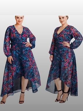 NWT Standards & Practices Carter Blue Floral Asymmetrical High Low Maxi Dress 2X